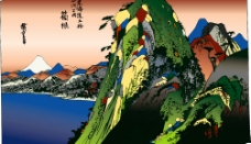 矢量图库日本浮仕绘与彩绘风景和人物图片