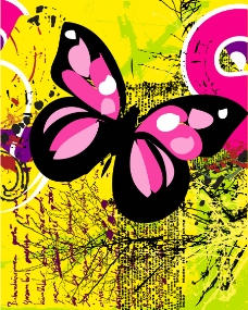 黄色背景蝴蝶与枯枝图片