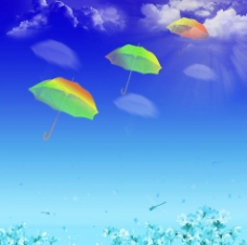 蓝天白云雨伞图片